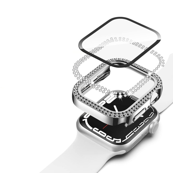 2w1 Etui + Szkło Hartowane do Apple Watch 7/8/9 45mm, Srebrne