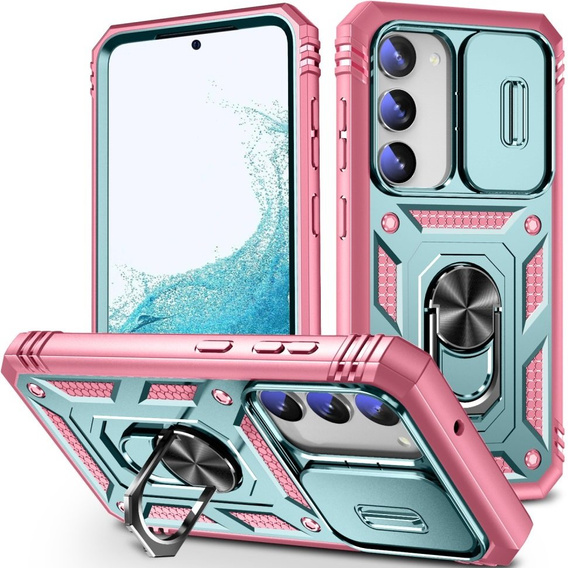 Etui pancerne do Samsung Galaxy S23, CamShield Slide, zielone / różowe