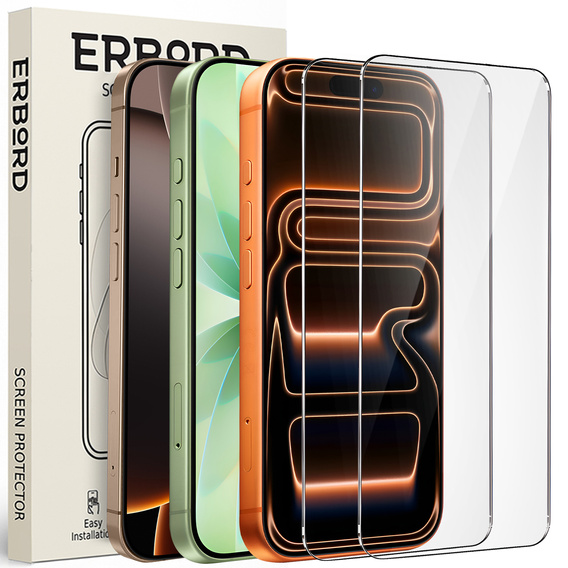 2x Szkło Hartowane do iPhone 17 Pro / 17 / 16 Pro, ERBORD 9H Hard Glass, szybka