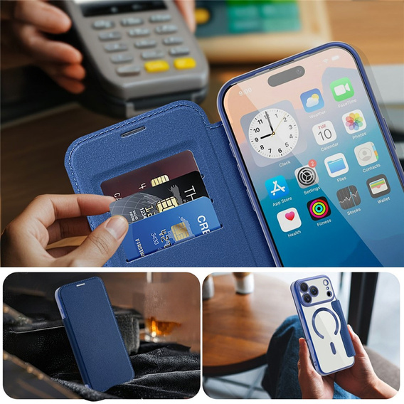Etui z klapką do iPhone 17 Pro Max, RFID Wallet MagSafe z ochroną aparatu, granatowe
