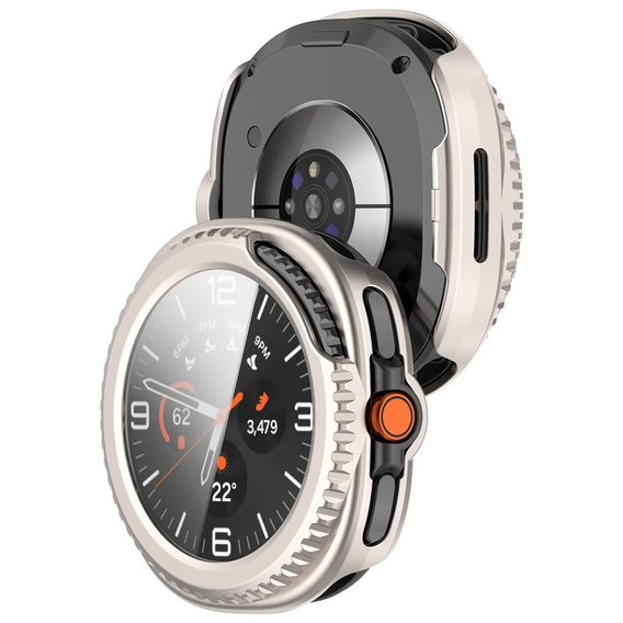 2w1 Etui + Szkło Hartowane do Samsung Galaxy Watch 8 Classic 46mm, Beżowe