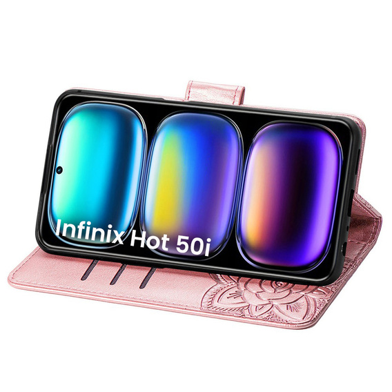 Etui z klapką do Infinix Hot 50i 4G, Butterfly, różowe rose gold