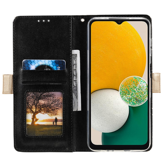 Etui z klapką do Samsung Galaxy A25 5G, Wallet Pocket Zipper Lace, czarne