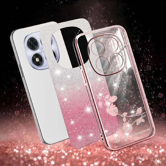 Etui do Xiaomi Redmi Note 15 Pro Plus 5G / Poco M8 Pro 5G, Glitter Flower, różowe