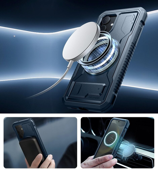 Etui pancerne do Samsung Galaxy S24, Dexnor Full Body MagSafe,  granatowe