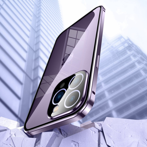 Etui do iPhone 14 Pro, Magnetic Dual Glass, fioletowe