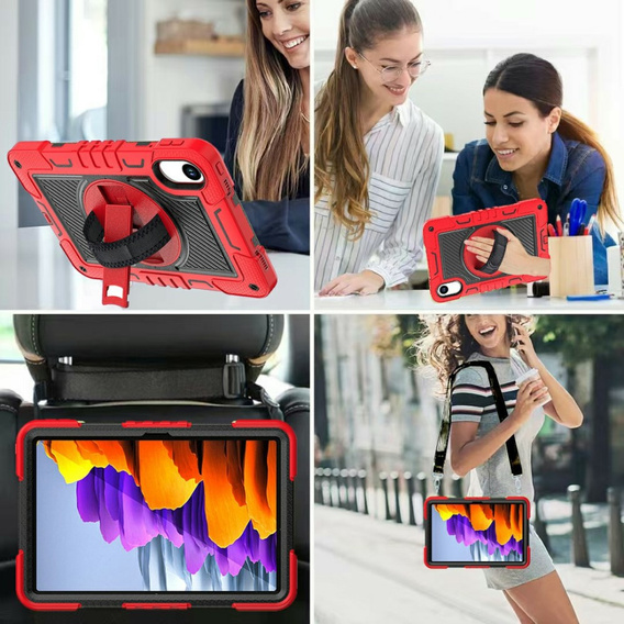 Pancerne etui do Xiaomi Redmi Pad 2, z podstawką i paskiem na ramię – czerwono-czarne