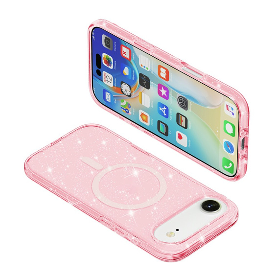 Etui do iPhone Air, do MagSafe, brokatowe, półprzezroczyste różowe