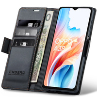 Etui do Oppo A18 4G / A38 4G, ERBORD Glossy Litchi, portfel z klapką, czarne