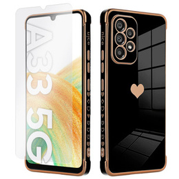 Zestaw Etui do Samsung Galaxy A33 5G, Electro heart, Czarne + szkło