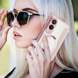 Etui z klapką do Samsung Galaxy S25 Edge, RFID Wallet MagSafe z ochroną aparatu, różowe