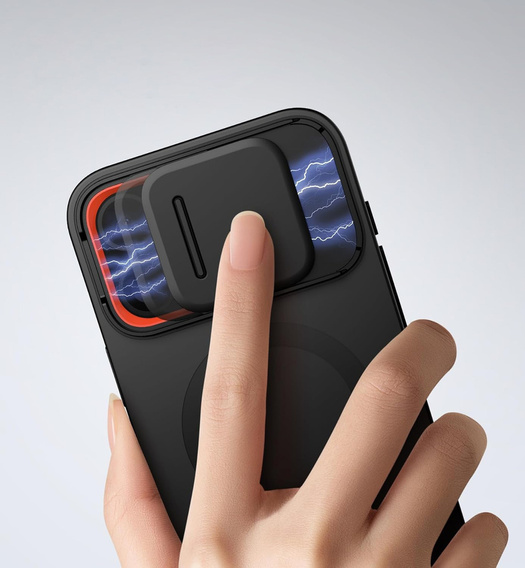 SURITCH Magnetyczne etui ochronne do iPhone 16 Pro Max z osłoną kamery i podstawką - czarne