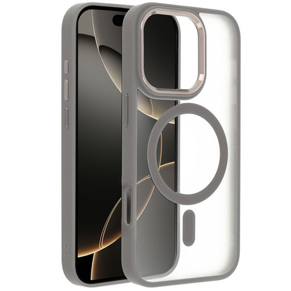 Etui do iPhone 16 Pro, do MagSafe, ERBORD Matt Case, przezroczyste / tytanowe + Szkło na ekran