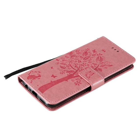 Etui Wallet do Oppo Reno5 5G, Tree and Cat, Pink
