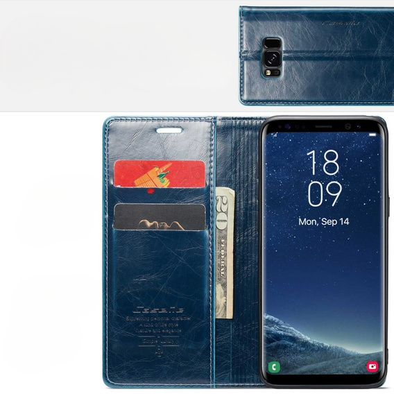 Etui z klapką CASEME do Samsung Galaxy S8, Waxy Textured, niebieskie