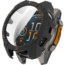 2w1 Etui + Szkło Hartowane do Garmin Fenix 8 43mm, Czarny / Pomarańczowy