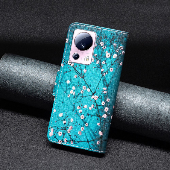 Etui z klapką do Xiaomi 13 Lite, Wallet, Sakura niebieskie