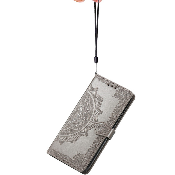 Etui z klapką do Motorola Edge 50 Pro, Mandala, szare
