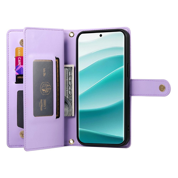 Etui z klapką do Xiaomi Redmi Note 15 Pro Plus 5G, Wallet Zipper Pocket, fioletowe