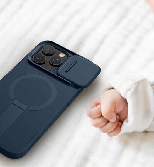 SURITCH etui ochronne do iPhone 16 Pro Max, z osłoną kamery i podstawką - niebieskie