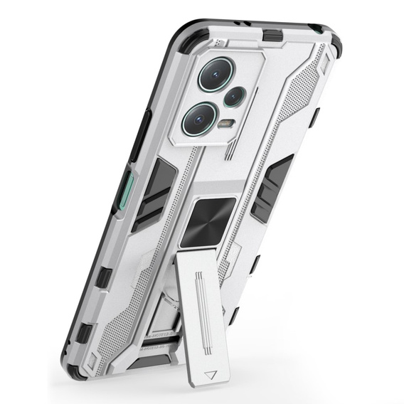 Etui do Xiaomi Redmi Note 12 5G / POCO X5 5G, pancerne z podstawką i ochroną aparatu, srebrne