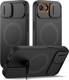 SURITCH Magnetyczne etui ochronne do iPhone 16e z osłoną kamery i podstawką - czarne