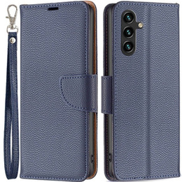 Etui z klapką do Samsung Galaxy A15, Wallet Litchi Leather, niebieskie + szkło 9H