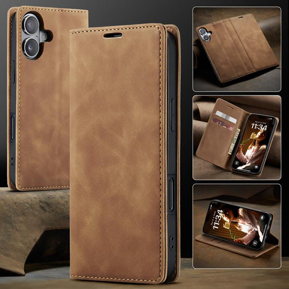 Etui do iPhone 17, ERBORD Vintage portfel z klapką, kawowe