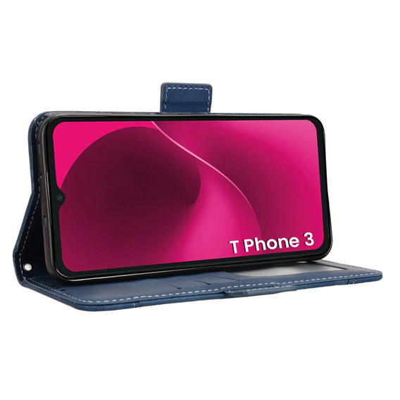 Etui z klapką do T Phone 3 5G, Card Slot, granatowe