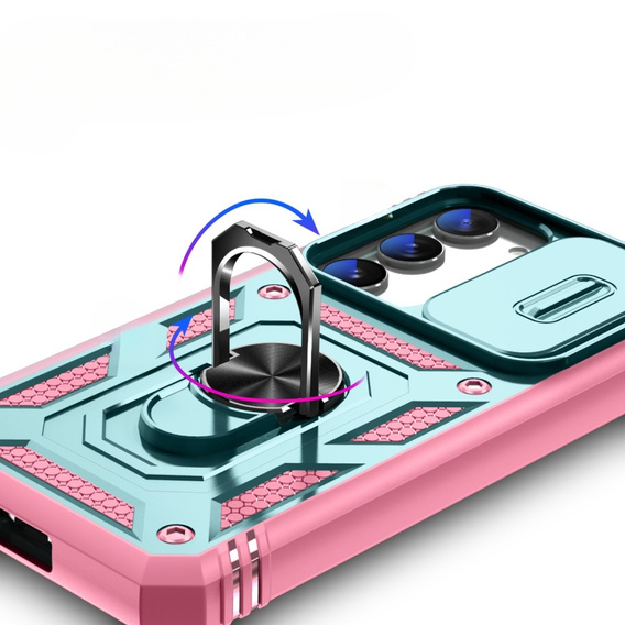 Etui pancerne do Samsung Galaxy S23, CamShield Slide, zielone / różowe