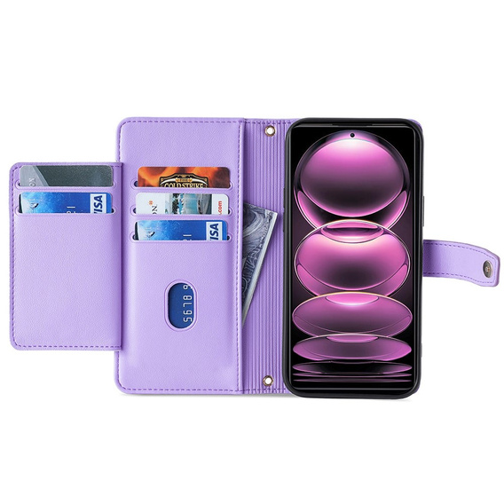 Etui z klapką do Xiaomi 13T / 13T Pro / Redmi K60 Ultra, Wallet Zipper Pocket, fioletowe