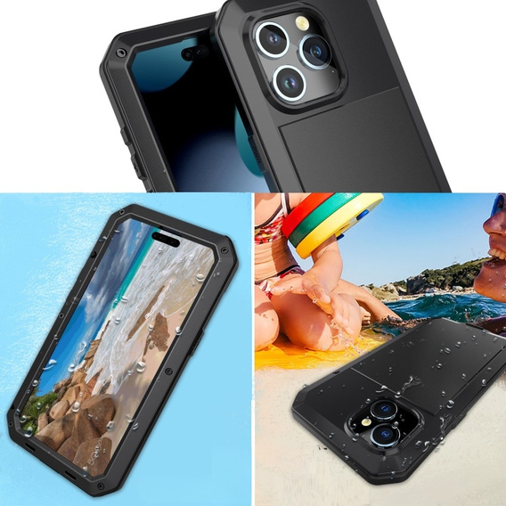 Etui do iPhone 15 Plus, pancerne, z wbudowanym szkłem, czarne