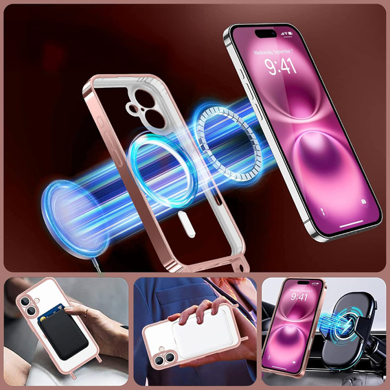 Etui do iPhone 17, Electro MagSafe, różowe + Smycz
