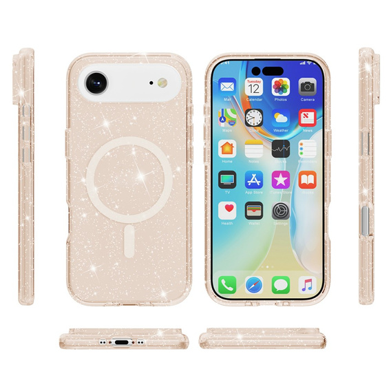 Etui do iPhone Air, do MagSafe, brokatowe, półprzezroczyste złote