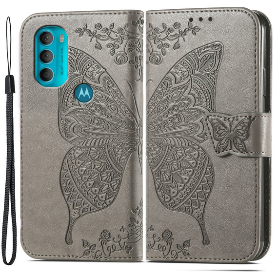Etui z klapką do Motorola Moto G71 5G, Butterfly, szare