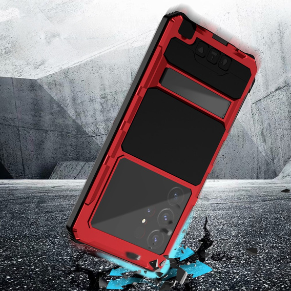 Etui pancerne do Samsung Galaxy S25 Ultra, R-JUST, ze szklaną ochroną kamery, czerwone