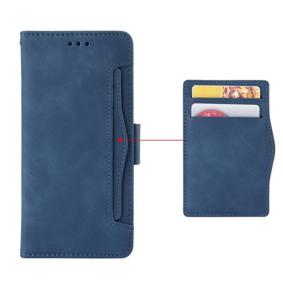 Zestaw Etui z klapką do Oppo A17, Card Slot, Niebieskie + Szkło 9H