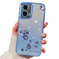 Etui do Motorola Moto G24 / G24 Power / G04, Glitter Flower, niebieskie