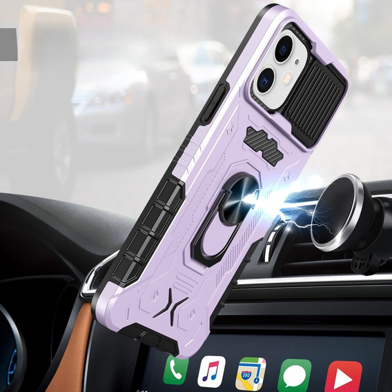 Etui Shockproof do iPhone 11, z osłoną na aparat i podstawką, fioletowe