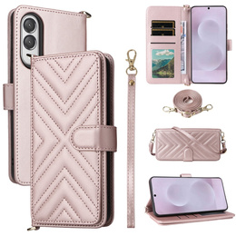 Etui z klapką do Samsung Galaxy S25 Edge, Crossbody Wallet, różowe