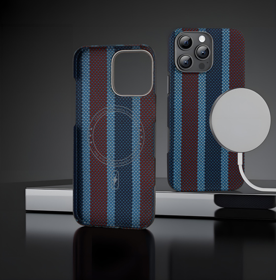 Etui do IPhone 16 Pro, Aramid Fiber Slim Case, do MagSafe, niebieskie / czerwone