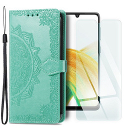Zestaw Etui z klapką do Samsung Galaxy A33 5G, Mandala, zielone + szkło