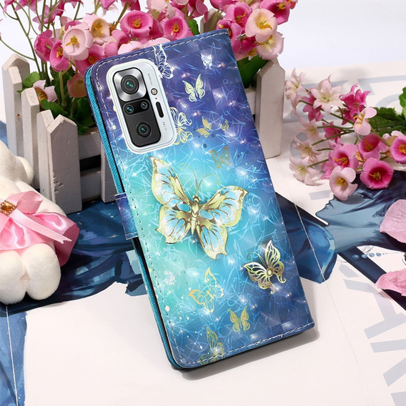 Etui Wallet do Xiaomi Redmi Note 10 Pro, Light Spots Decor, Gold Butterflies