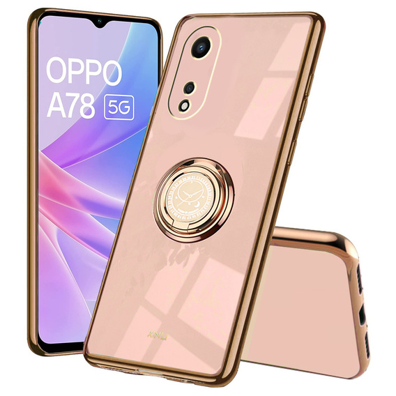 Zestaw Etui do Oppo A78 5G, Electro Ring, Różowe rose gold + szkło