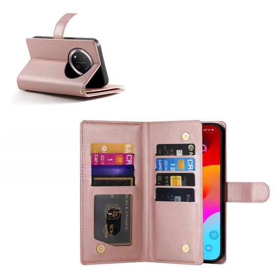 Etui z klapką do Honor Magic 7 Lite, Wallet Zipper Pocket, różowe