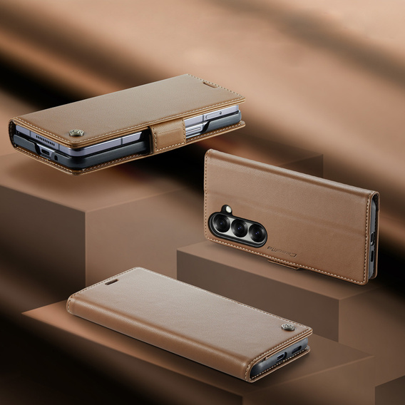 Etui z klapką CASEME do Samsung Galaxy Z Fold7 5G Litchi Wallet – brązowe