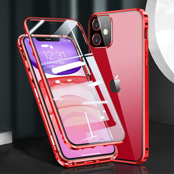 Etui do iPhone 12 Mini, Magnetic Dual Glass, czerwone