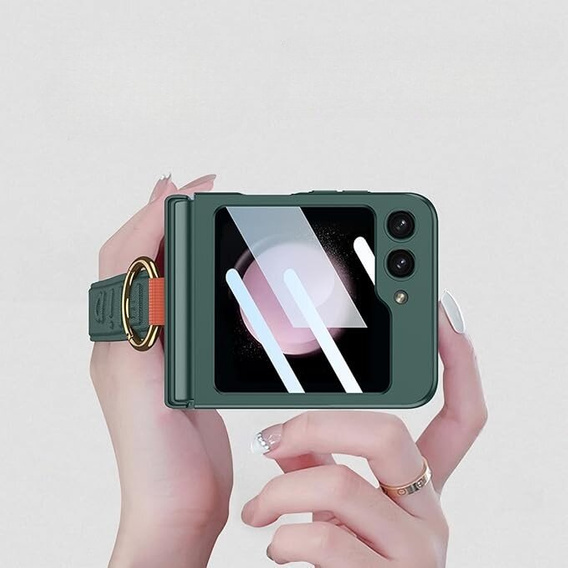 Etui GKK do Samsung Galaxy Z Flip7 FE / Z Flip6, Ring Holder, z paskiem, zielone