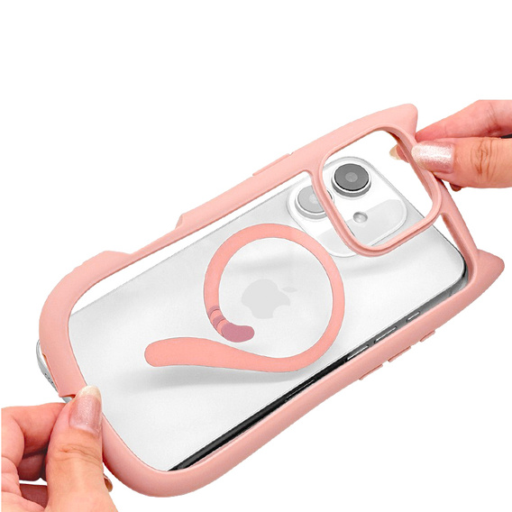 Etui do iPhone 11, do MagSafe, Cute Cat, różowe + Szkło na ekran