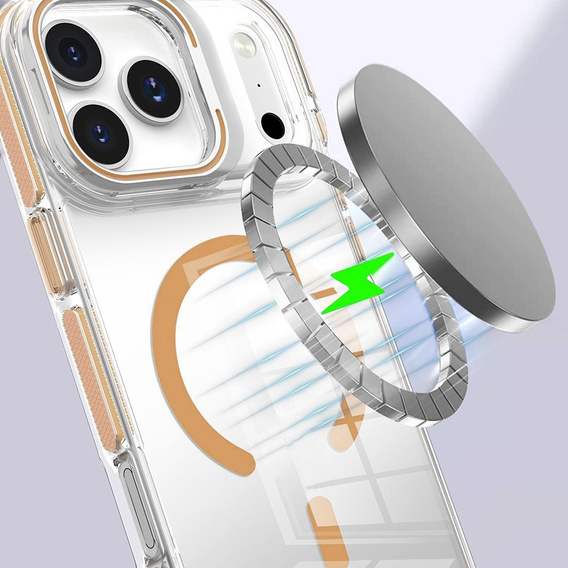 Etui do iPhone 17 Pro Max, do MagSafe, z podstawką, przezroczyste ze złotymi akcentami